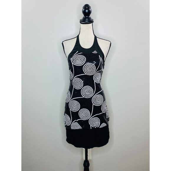 Vintage Cache Sequin Satin Halter Dress Size 2 Cocktail Party Vegas 90s Y2K Glam - Picture 1 of 7